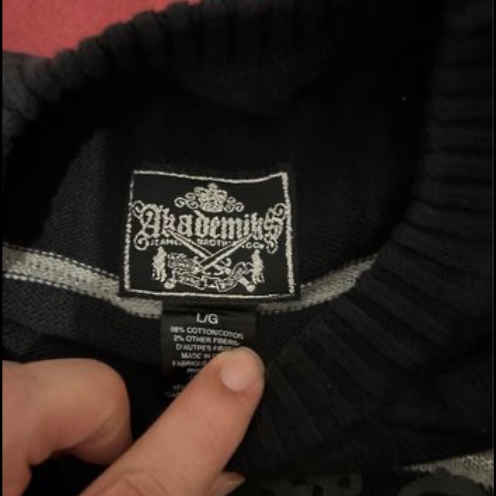 Akademiks Mens Large Black Stripe Long Sleeve Pullover Sweater Shirt W148.